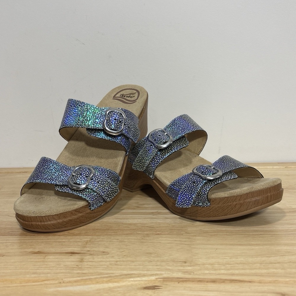 Dansko Sophie Sandals 42 Adjustable Strap Buckle Blue Iridescent US 11.5-12